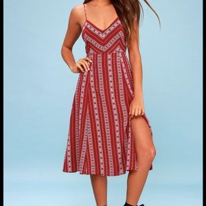 Lulu's Calabash Rust Red Print Midi Dress